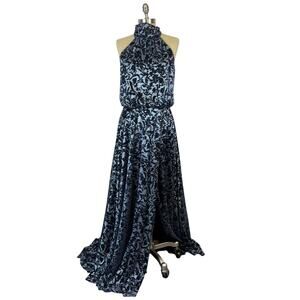 Betsy & Adam Sleeveless Halter Mock Neck Front Slit Floral Blouson Maxi Dress 8